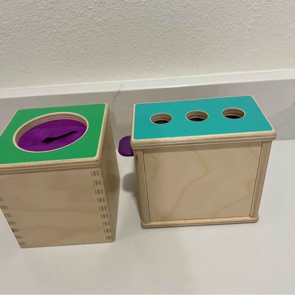 Lovevery Wooden Peg Drop & Magic Tissue Box Montessori Baby Toys – Preowned Set